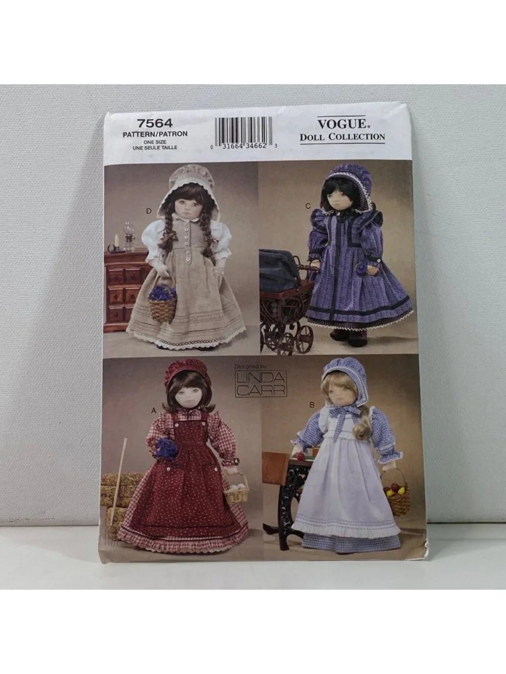 Vogue Sewing Pattern 7564 18 Inch Doll Clothes Prairie Gown Bonnet Uncut Vintage